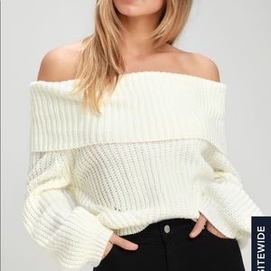 Lulu’s Ivory Off-the-Shoulder Knit Sweater